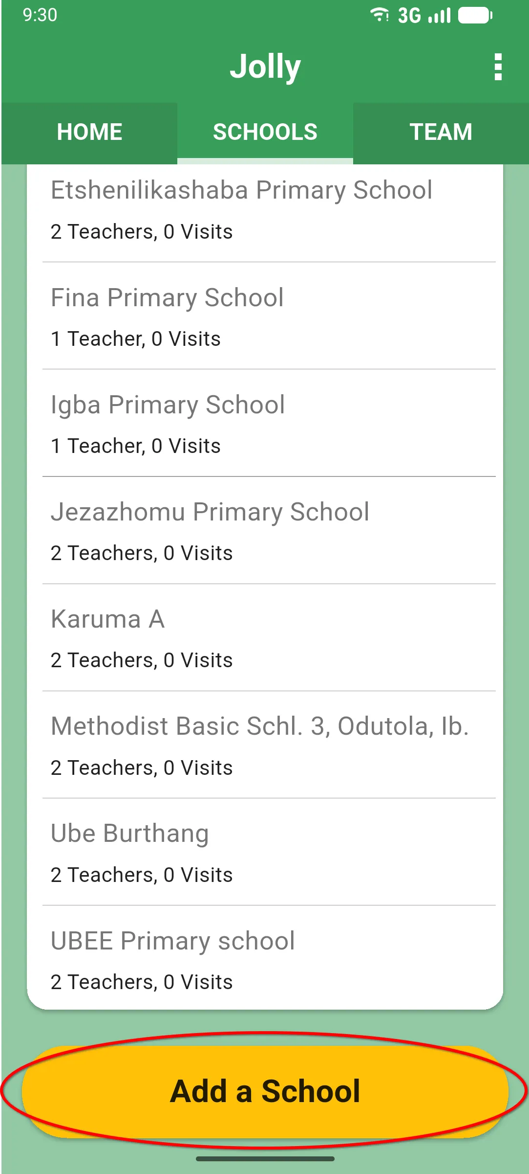 Bottom of the SCHOOLS tab with the Add a School button highlighted