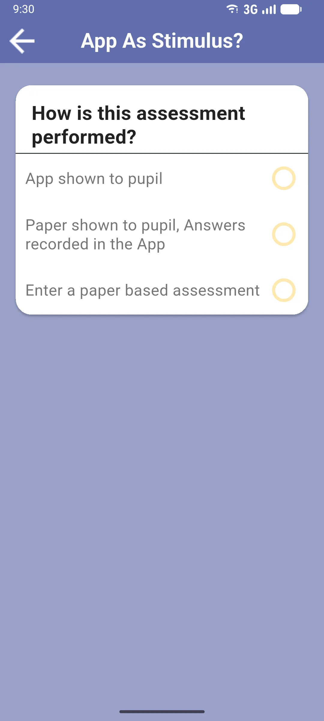App As Stimulus dialog with three options