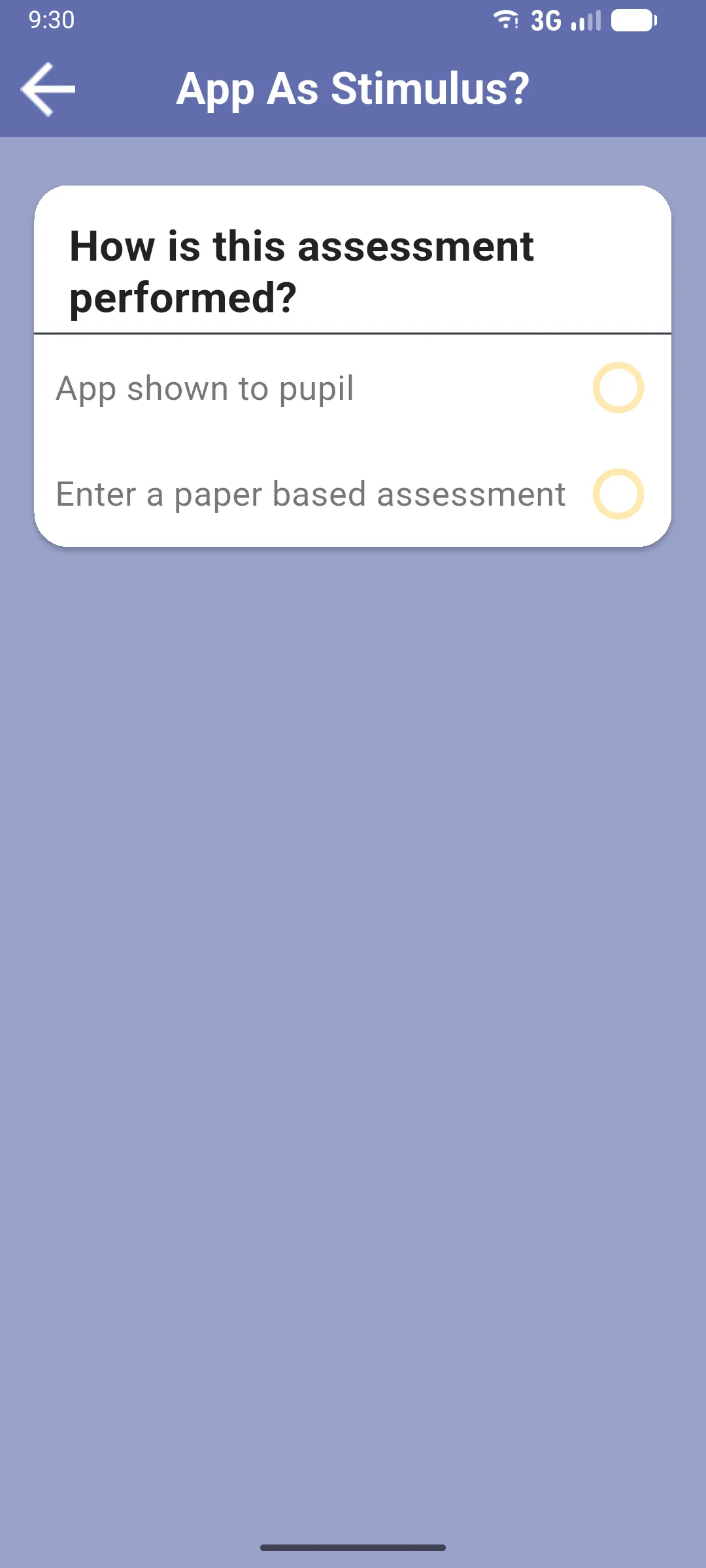 App As Stimulus dialog with three options