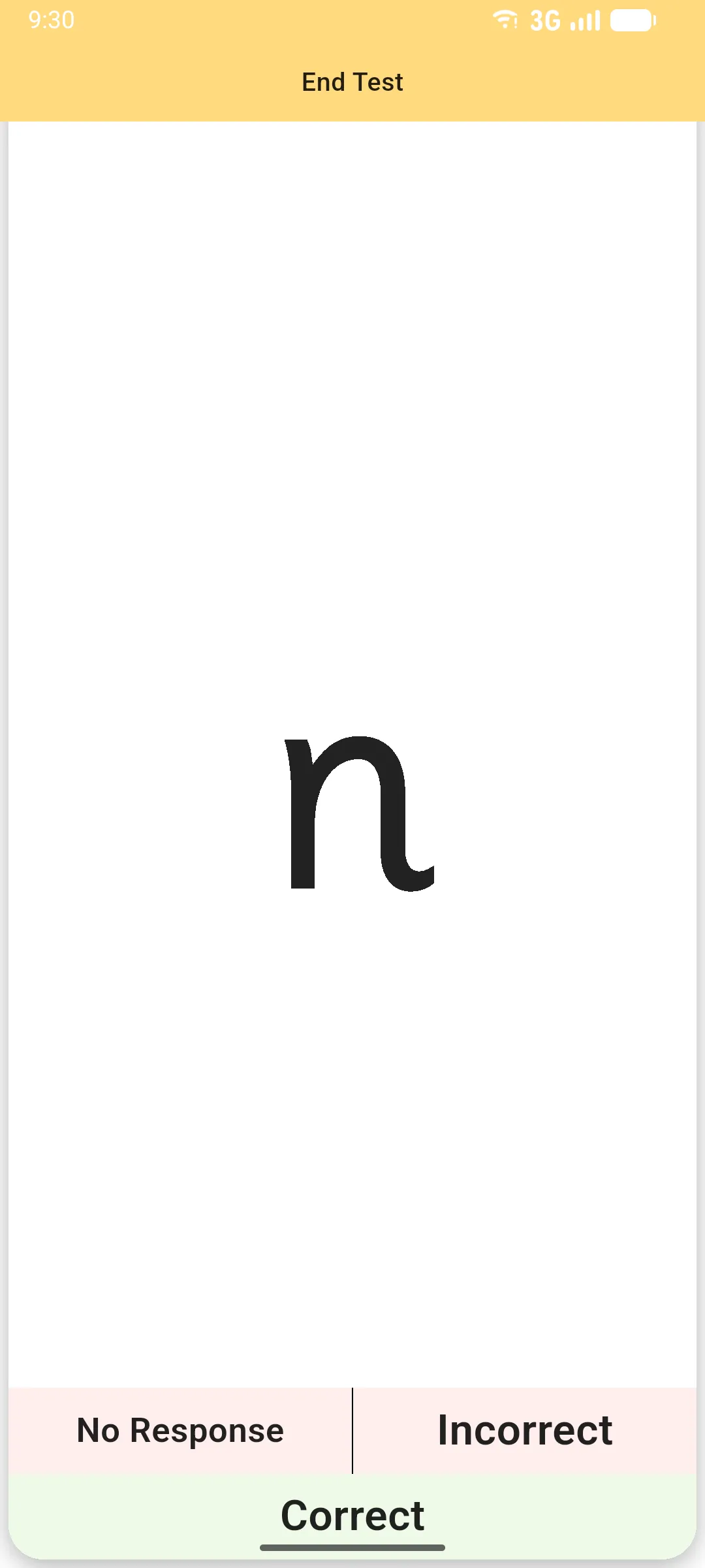 Running assessment showing one item and Correct, Incorrect, No Response buttons