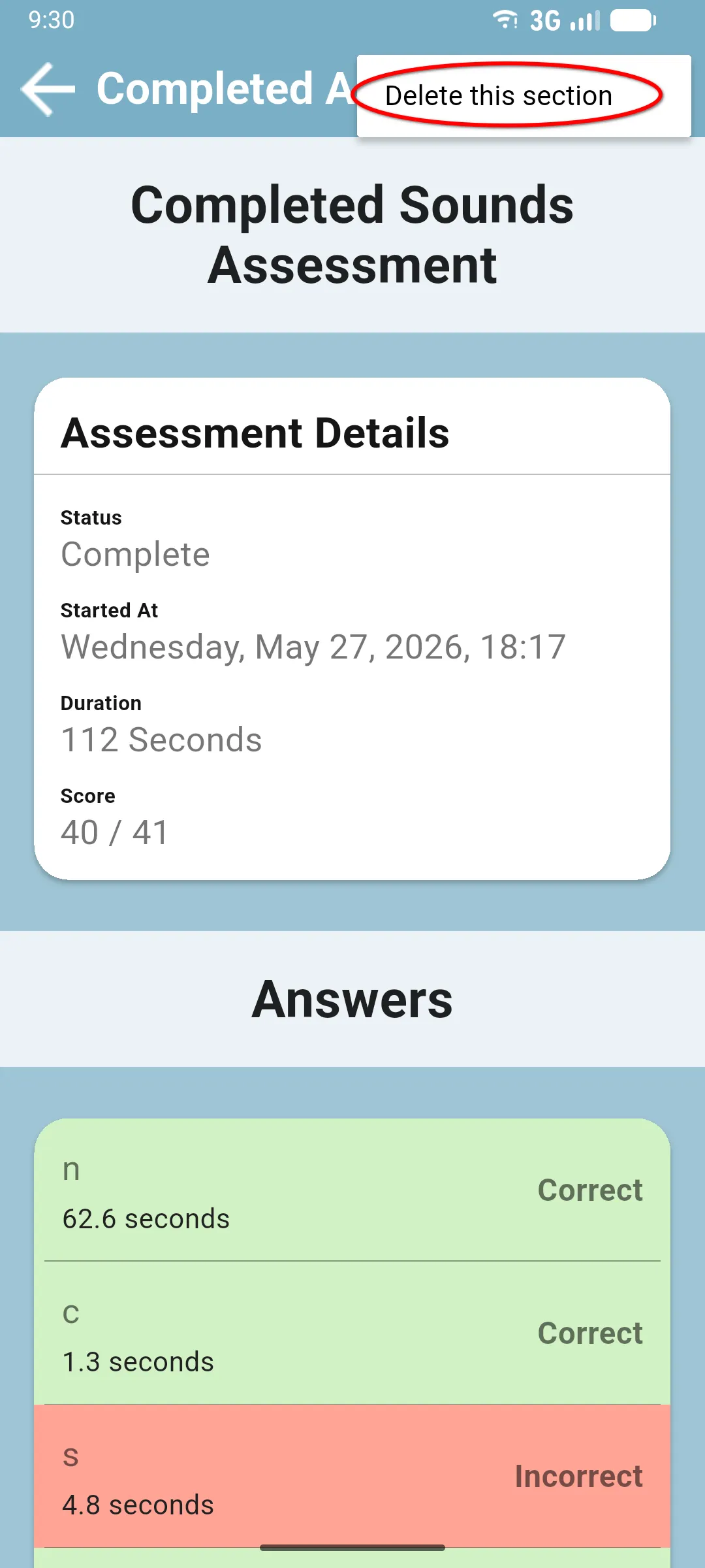 Three-dot menu open with the Delete this section option highlighted