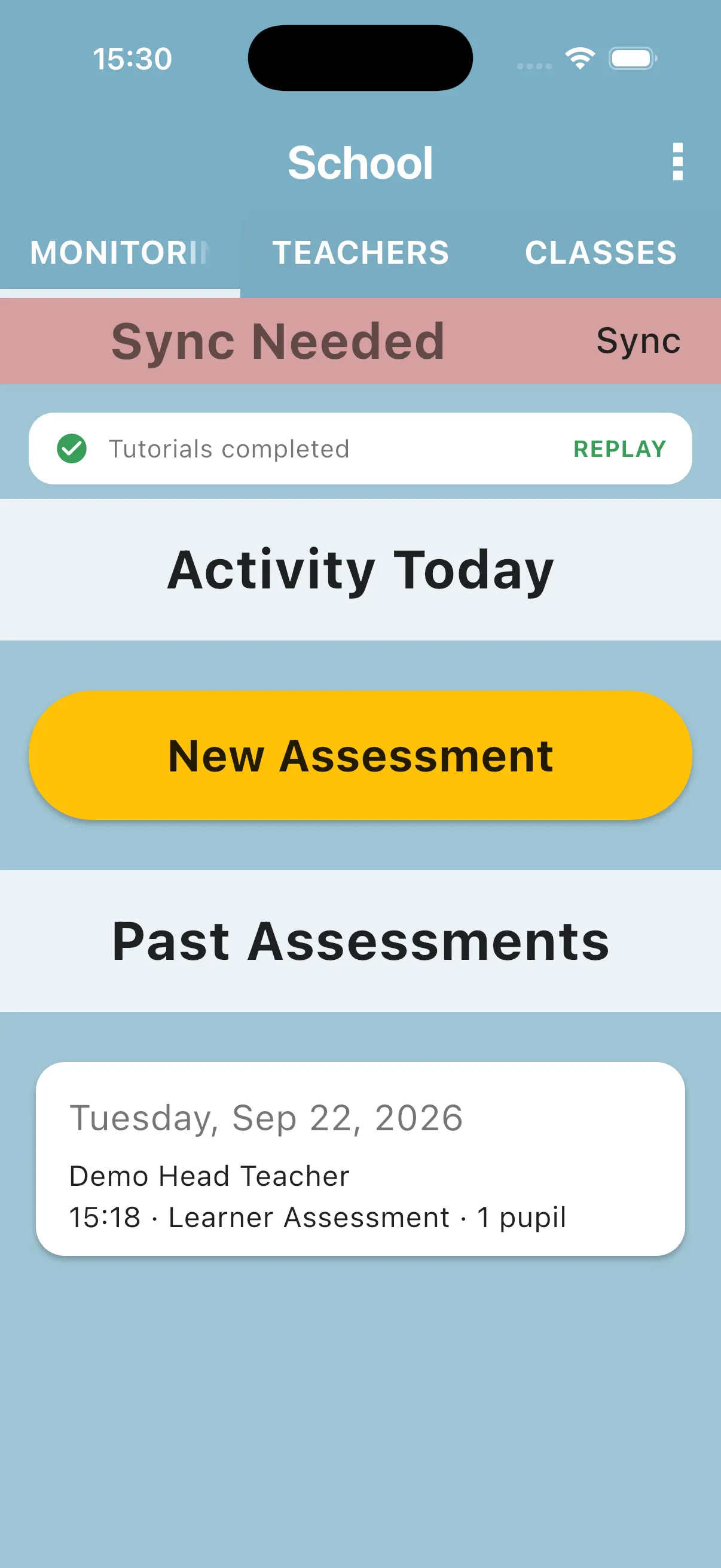 Current headteacher home with Monitoring Teachers and Classes tabs