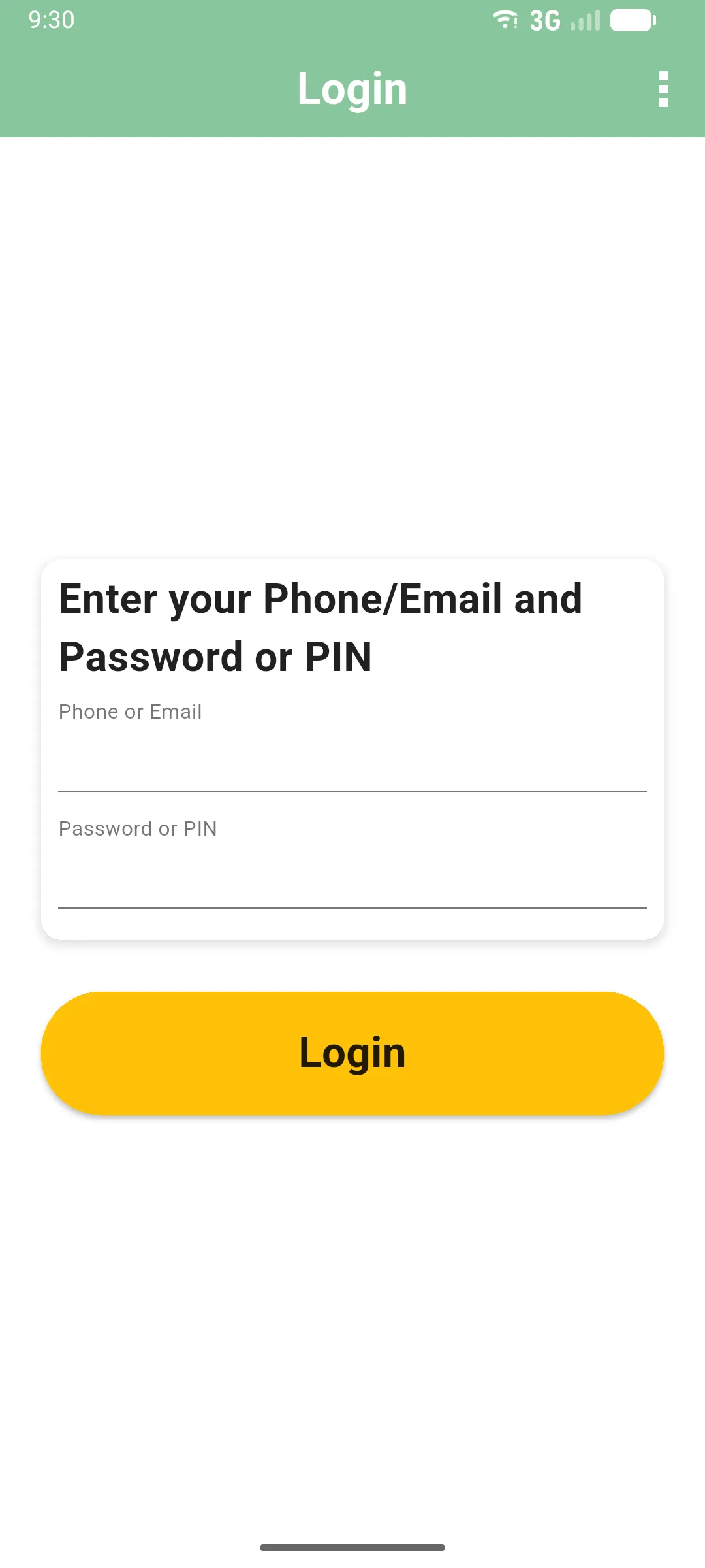 Jolly Monitor login screen with Phone or Email and Password or PIN fields