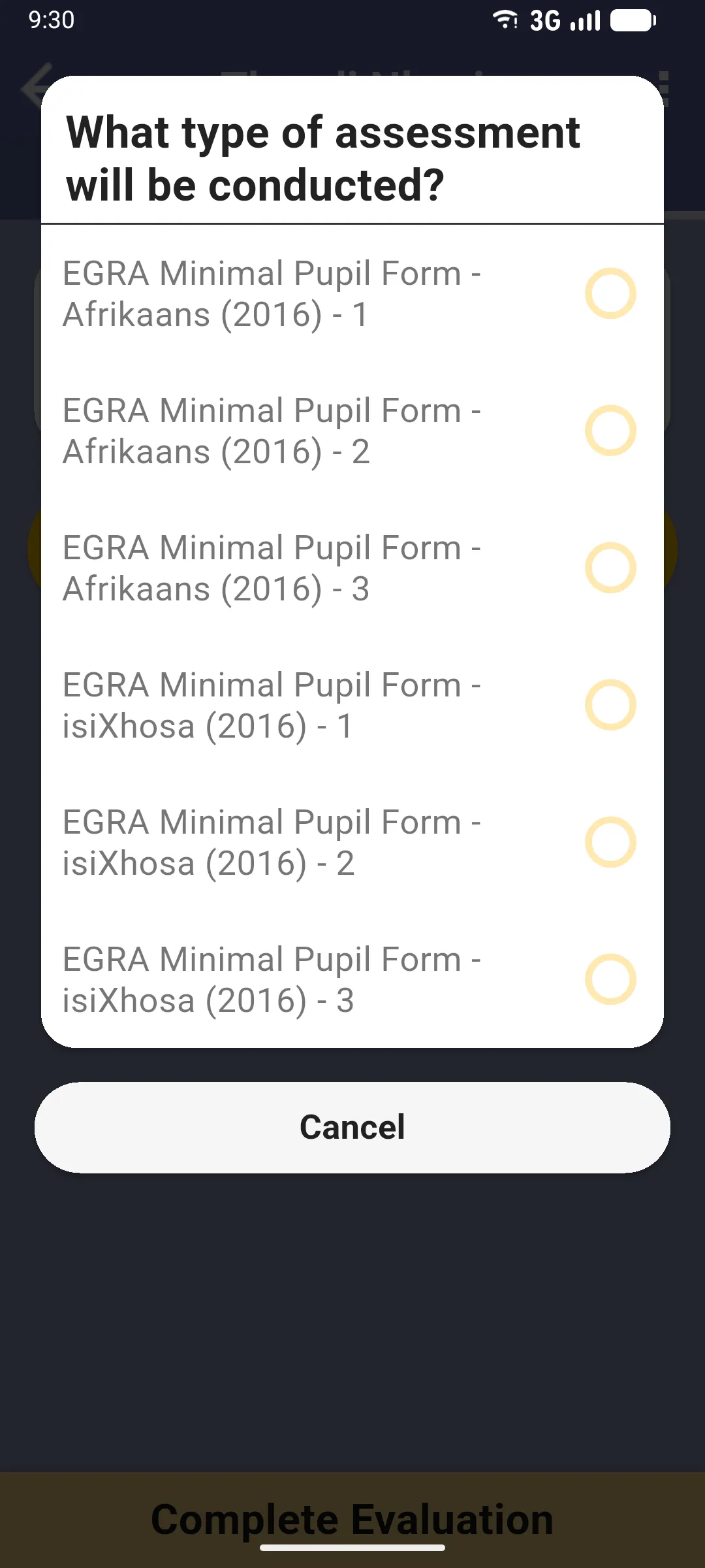 What type of assessment will be conducted dialog with the list of pupil forms