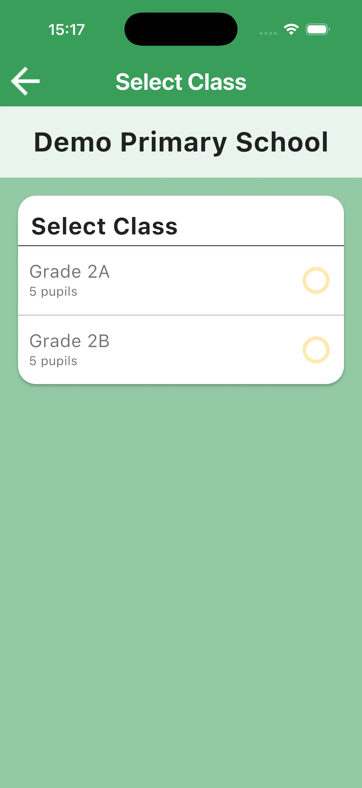 Required class selection for the assessment round