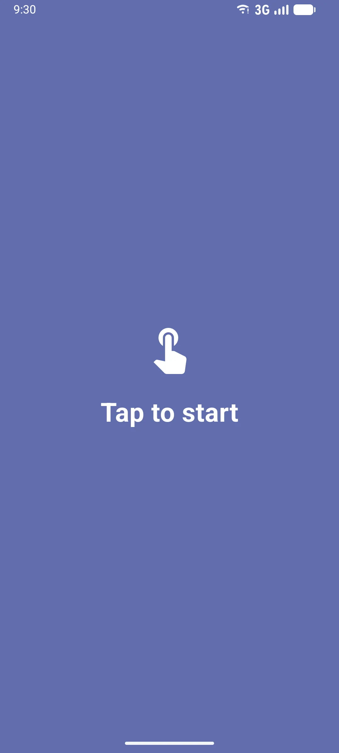 Tap to start screen with finger icon